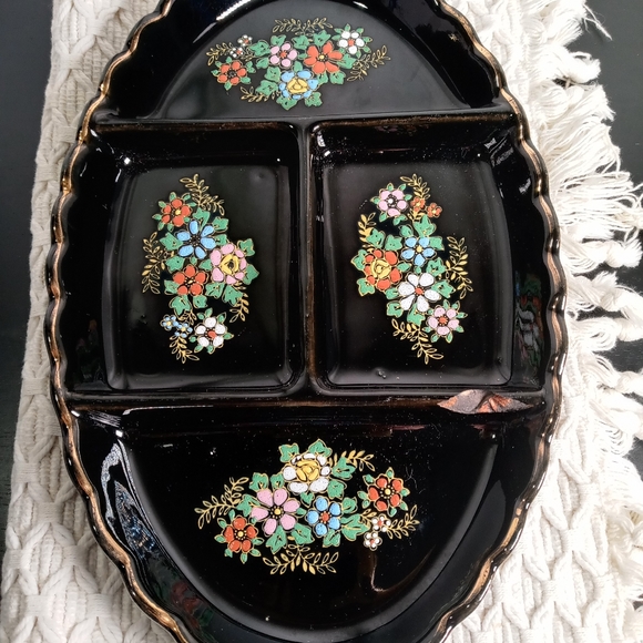 VINTAGE SNACK DISH TASHIRO SHOTEN JAPAN HAND PAINTED RAISED ENAMEL 1930s - Picture 6 of 10